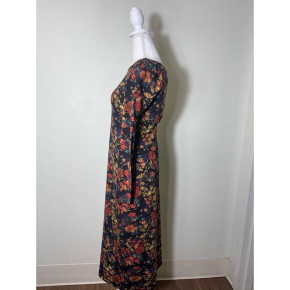 NWT Peruvian Connection Black Long Sleeve Candlelit Floral Maxi Dress Sz XS - Picture 1 of 4
